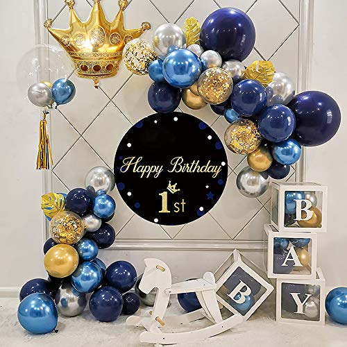 Decoración de cumpleaños de globos de oro azul, globos de papel de aluminio, globos de látex azul marino, globos metálicos de plata de oro azul, globos de confeti de oro, globos de papel de estrella