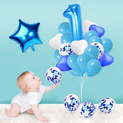 Decoración de cumpleaños para niños de 1 año. Globos de látex Rellenos de Confeti Azul decoración de cumpleaños Artículos para Fiestas