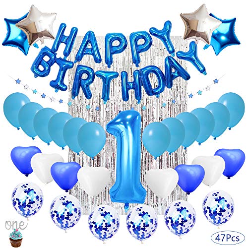 Decoración de cumpleaños para niños de 1 año. Globos de látex Rellenos de Confeti Azul decoración de cumpleaños Artículos para Fiestas