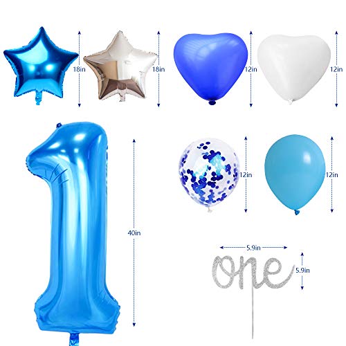 Decoración de cumpleaños para niños de 1 año. Globos de látex Rellenos de Confeti Azul decoración de cumpleaños Artículos para Fiestas