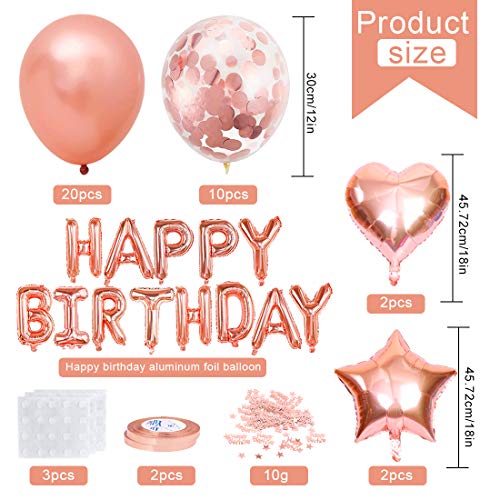 Decoración de Fiesta de Cumpleaños en Oro Rosa, Feliz Cumpleaños Guirnalda Globos de Confeti, Mantel de Oro Rosa Cortina Oropel, para Fiesta de Niña Decoración de Cumpleaños