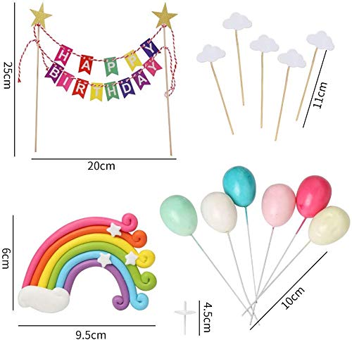 Decoracion tarta cumpleaños set,Cupcake Toppers,Decoraciones de Pasteles de Cumpleaños para Infantiles Niños Niñas con Arcoiris y Globos, Adornos para Fiestas, Bodas, Aniversarios y Baby Shower
