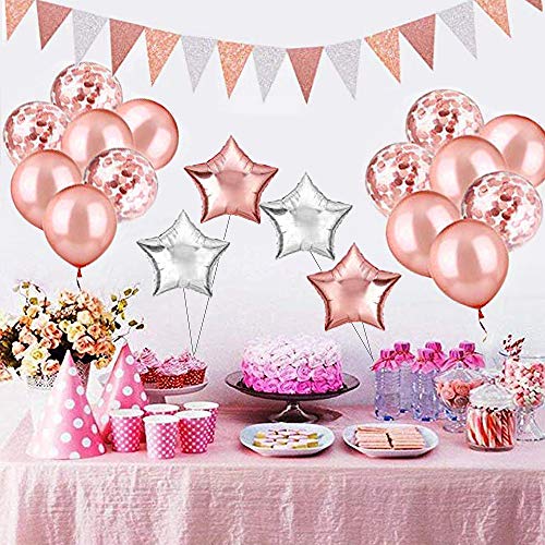 Decoraciones de Fiesta de Cumpleaños, KIPIDA Globos Oro Rosa para Cumpleaños de Niñas de 18 Años, Pancarta de Feliz Cumpleaños, Globos de Confeti Decoraciones Cumpleaños para Mujeres, Hijas, Amigas