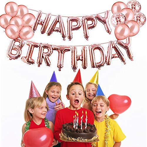 Decoraciones de Fiesta de Cumpleaños, KIPIDA Globos Oro Rosa para Cumpleaños de Niñas de 18 Años, Pancarta de Feliz Cumpleaños, Globos de Confeti Decoraciones Cumpleaños para Mujeres, Hijas, Amigas