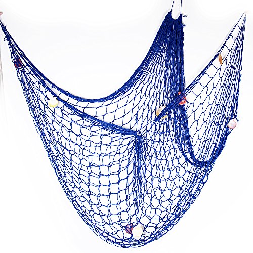 Decorativa Red de Pesca Náutica con Conchas Pared (2x1,5m) Colgante Navegación Beach Medianera de Decoración de Casa Fiesta Luau Partido Color Azul