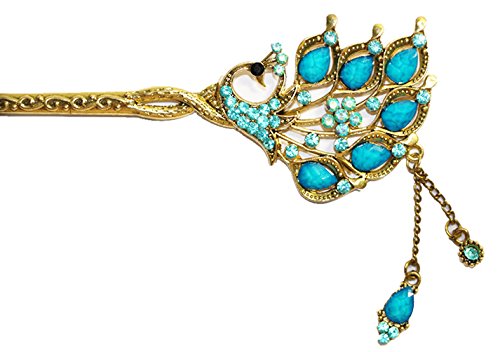 DecorMiao, Retro Rhinestone Horquillas Palillos de Pelo, Accesorios de peinado, estilo chino, mujeres para cabello largo, Pavo real