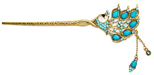 DecorMiao, Retro Rhinestone Horquillas Palillos de Pelo, Accesorios de peinado, estilo chino, mujeres para cabello largo, Pavo real