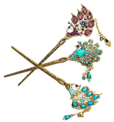 DecorMiao, Retro Rhinestone Horquillas Palillos de Pelo, Accesorios de peinado, estilo chino, mujeres para cabello largo, Pavo real