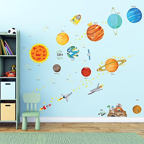 DECOWALL DA-1501 El Sistema Solar Vinilo Pegatinas Decorativas Adhesiva Pared Dormitorio Salón Guardería Habitación Infantiles Niños Bebés (Grande) (English Ver.)