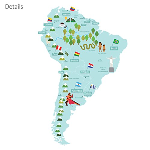 DECOWALL DLT-1616N Mapamundi de Color Vinilo Pegatinas Decorativas Adhesiva Pared Dormitorio Salón Guardería Habitación Infantiles Niños Bebés (Extra Grande) (English Ver.)