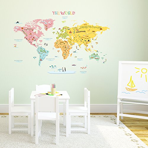 DECOWALL DLT-1616N Mapamundi de Color Vinilo Pegatinas Decorativas Adhesiva Pared Dormitorio Salón Guardería Habitación Infantiles Niños Bebés (Extra Grande) (English Ver.)