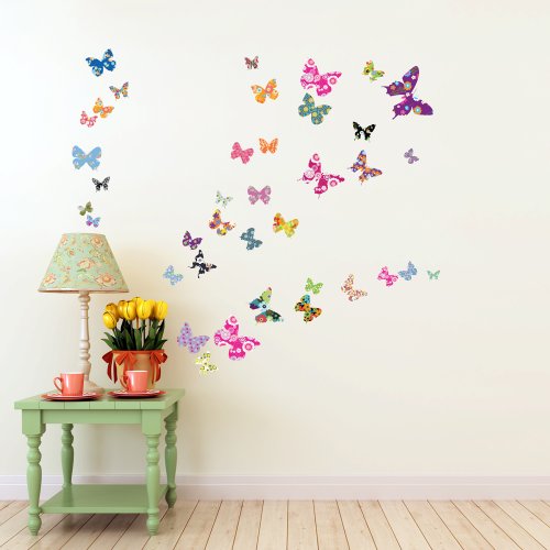 Decowall DW-1201 38 Mariposas Coloridas Vinilo Pegatinas Decorativas Adhesiva Pared Dormitorio Salón Guardería Habitación Infantiles Niños Bebés