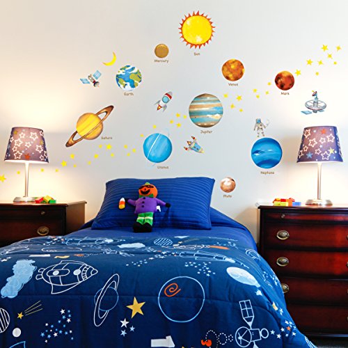 DECOWALL DW-1307 Planetas en el Espacio Vinilo Pegatinas Decorativas Adhesiva Pared Dormitorio Salón Guardería Habitación Infantiles Niños Bebés (English Ver.)