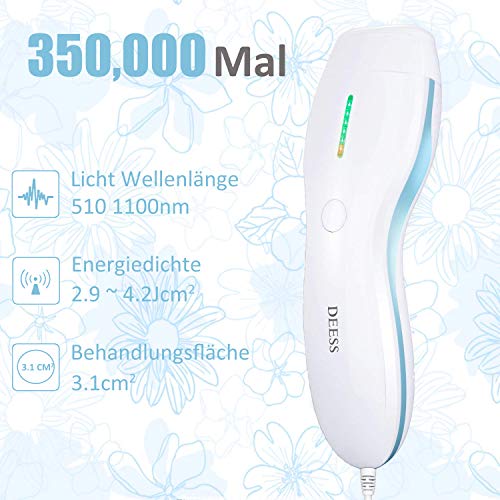 DEESS IPL GP586 - Depiladora de vello basada en luz para una piel suave y duradera, 350.000 pulsaciones de luz, sistema de depilación con gafas de protección solar, color azul