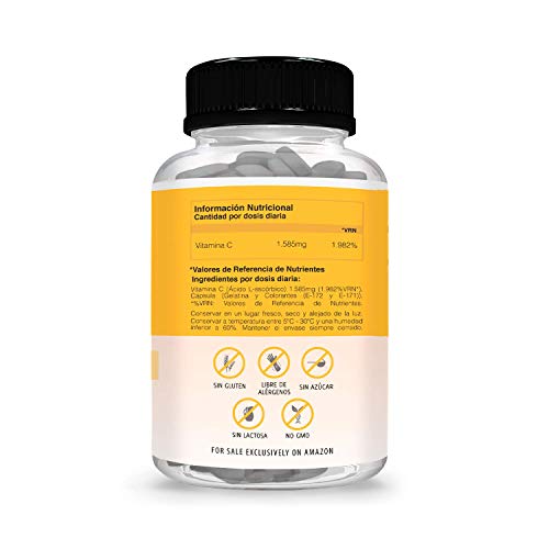DEFENSAS FUERTES - Vitamina C Pura 1.585mg Para Proteger y Reforzar el Sistema Inmunológico | Activa Tus Defensas| Protege Las Células del Daño Oxidativo | Acción Preventiva | 60 cápsulas