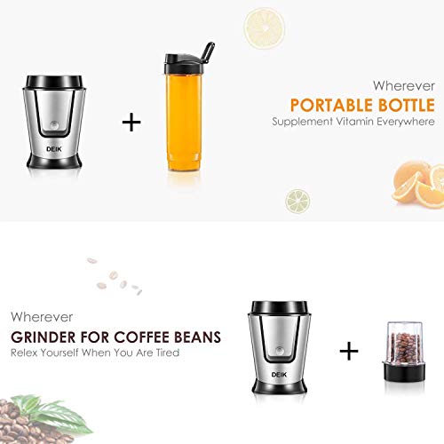 Deik Batidora multifunción, mini licuadora 5 en 1 con 3 botellas portátiles, con 4 cuchillas de acero inoxidable para batidos, hielo, fruta, verduras y compos, 500 W, 29000RMP