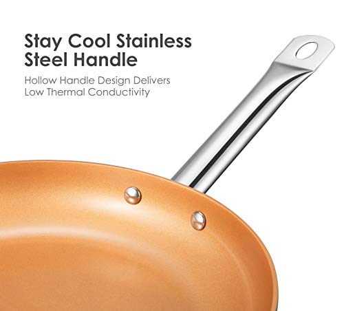 Deik Juego de 3 Sartenes Cobre | Sartenes Induccion Antiadherentes con 3 Espátulas y Cuchara, Libre de PFOA | Apto para Lavavajillas | 20-24-28 cm, Aptas para Todo Tipo de Cocinas, Cobre Vintage