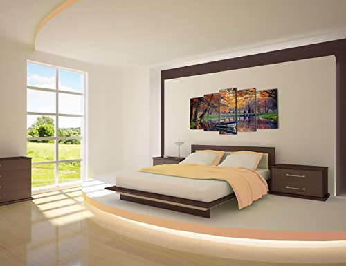 DekoArte 120 - Cuadros Modernos Impresión de Imagen Artística Digitalizada | Lienzo Decorativo para Tu Salón o Dormitorio | Estilo Paisaje Otoño con Agua Tonos Marrones Naturaleza | 5 Piezas 150x80cm