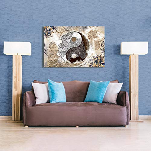DekoArte 349 - Cuadros Modernos Impresión de Imagen Artística Digitalizada | Lienzo Decorativo para Tu Salón o Dormitorio | Estilo Ying Yang Abstractos Zen Colores Beig Marrón | 1 Pieza 120 x 80 cm