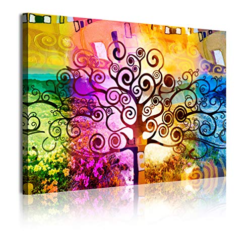 DekoArte 369 - Cuadros Modernos Impresión de Imagen Artística Digitalizada | Lienzo Decorativo para Tu Salón o Dormitorio | Estilo Abstractos Arte Árbol de la Vida de Gustav Klimt | Piezas 120x80cm