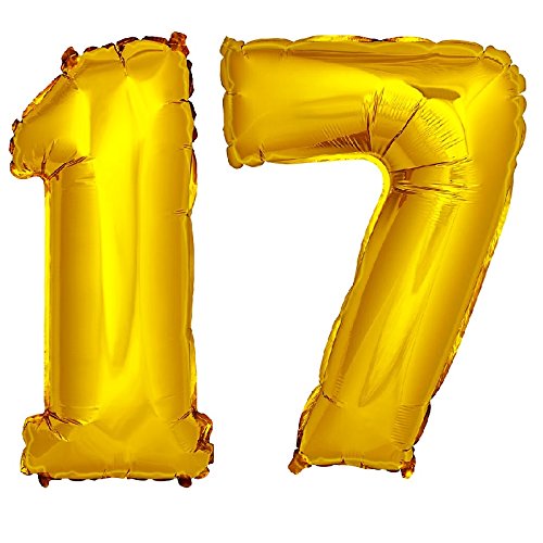 DekoRex® 17 Globo en Oro 120cm de Alto decoración cumpleaños para Aire y Helio número