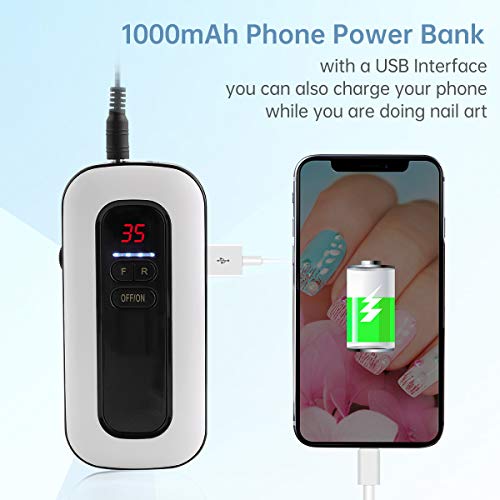 Delanie Torno para Uñas Profesional 35000 rpm Portátil Recargable para Acrílico o de Gel Manicura y Pedicura con 6 Fresas para Torno Manicura para Salón de Belleza y Casa