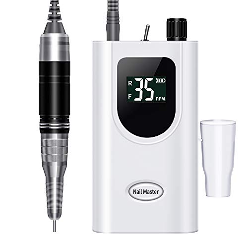 Delanie Torno para Uñas Profesional 35000rpm Portátil Inalambrico Recargable Acrílico o de Gel para Manicura y Pedicura con 6 brocas y Pantalla LCD para Salón de Belleza y Casa