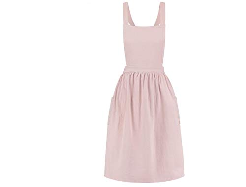 Delantal de algodón para mujer, estilo coreano, estilo moderno, con bolsillos (rosa)