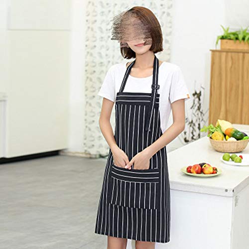 Delantal de Cocina 100% de algodón de Las Mujeres Delantal Ajustable Babero Delantal con Bolsillos para Hornear jardinería Barbacoa (Color : Black, Size : One Size)