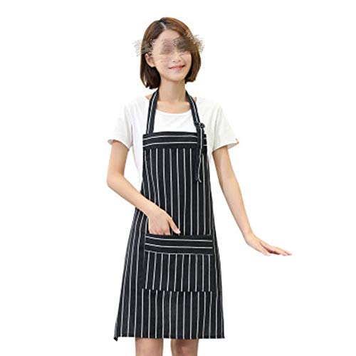 Delantal de Cocina 100% de algodón de Las Mujeres Delantal Ajustable Babero Delantal con Bolsillos para Hornear jardinería Barbacoa (Color : Black, Size : One Size)