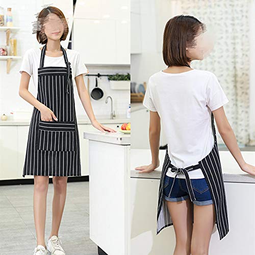 Delantal de Cocina 100% de algodón de Las Mujeres Delantal Ajustable Babero Delantal con Bolsillos para Hornear jardinería Barbacoa (Color : Black, Size : One Size)
