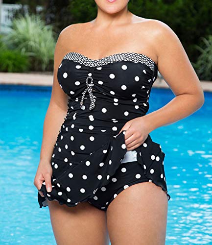 DELEY Mujeres Retro Tankini Push Up Bikini Traje de Baño de Lunares Bañador de Dos Piezas Talla Grande Ropa De Playa Negro Tamaño 5XL