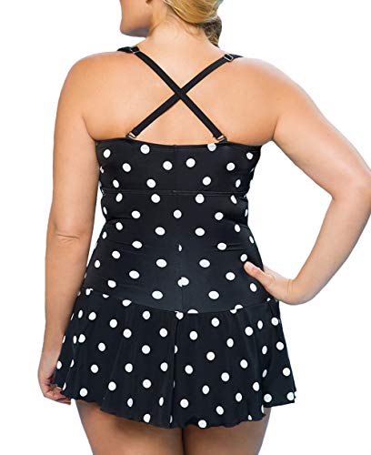 DELEY Mujeres Retro Tankini Push Up Bikini Traje de Baño de Lunares Bañador de Dos Piezas Talla Grande Ropa De Playa Negro Tamaño 5XL