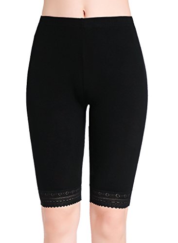 Delgada Shorts Cortos Pantalones hasta la Rodilla Verano Leggings Negros Mujer