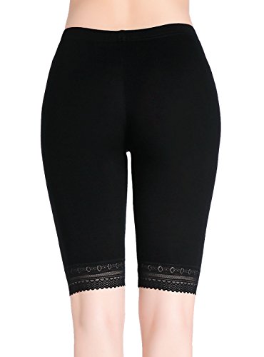 Delgada Shorts Cortos Pantalones hasta la Rodilla Verano Leggings Negros Mujer