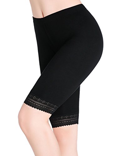 Delgada Shorts Cortos Pantalones hasta la Rodilla Verano Leggings Negros Mujer