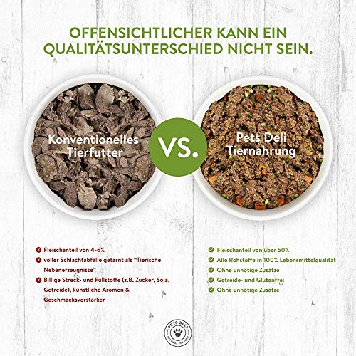 Deli Pets Comida húmeda para Perros 2,4 kg - Pack de 6 | Cordero con Zanahoria y Aceite de cártamo - Comida para Perros con un 70% de Carne | sin Cereales ni aditivos innecesarios