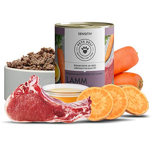 Deli Pets Comida húmeda para Perros 2,4 kg - Pack de 6 | Cordero con Zanahoria y Aceite de cártamo - Comida para Perros con un 70% de Carne | sin Cereales ni aditivos innecesarios