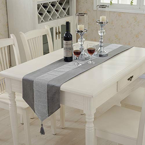 DELIBEST - Camino de mesa con estilo, camino de mesa simple y moderno, lujoso, seda sintética, Gris, 12.6*70.9''(32*180cm)