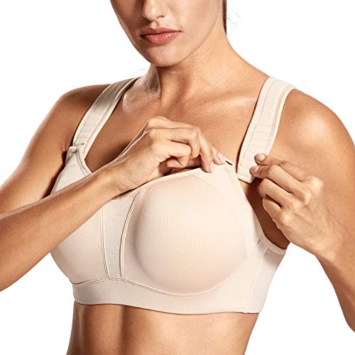 DELIMIRA Mujer Sujetador Deportivo Talla Grande de Alto Impacto Copas Moldeadas con Aros Beige 105F