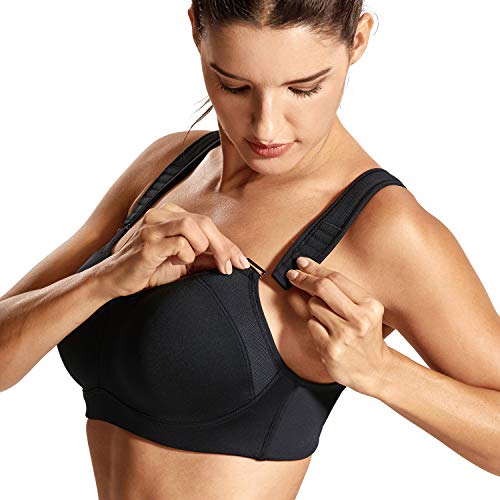 DELIMIRA Mujer Sujetador Deportivo Talla Grande de Alto Impacto Copas Moldeadas con Aros Negro 110C