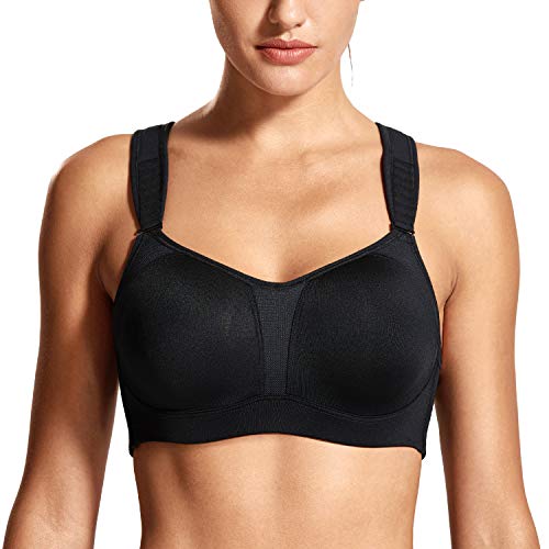 DELIMIRA Mujer Sujetador Deportivo Talla Grande de Alto Impacto Copas Moldeadas con Aros Negro 110C