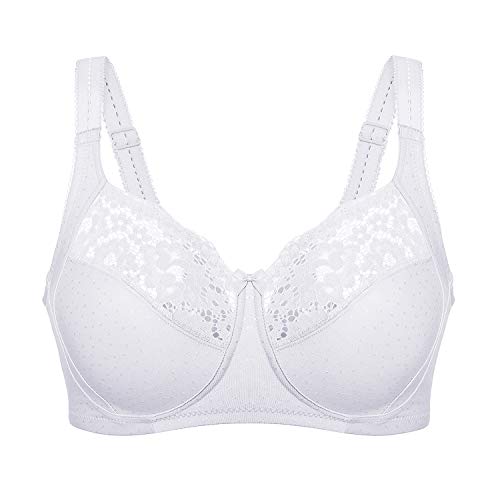 DELIMIRA - Sujetador Algodón de Copa Completa En Encaje Floral sin Aros para Mujer Blanco 110D