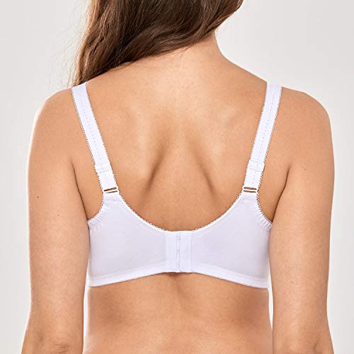 DELIMIRA - Sujetador Algodón de Copa Completa En Encaje Floral sin Aros para Mujer Blanco 110D
