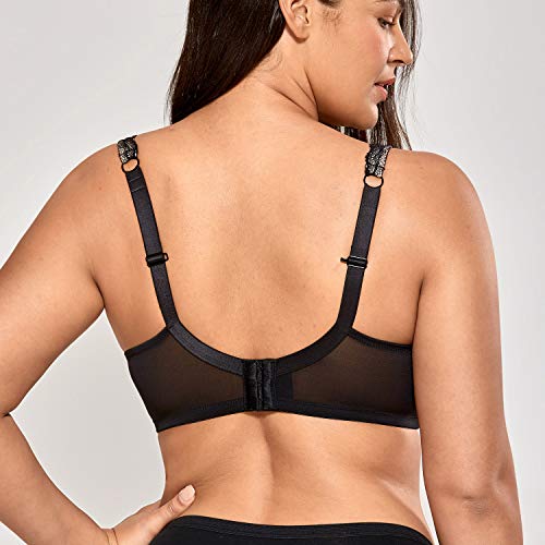 DELIMIRA - Sujetador Balconet de Encaje con Aros y Relleno Copa Completa Preformado Negro 115C