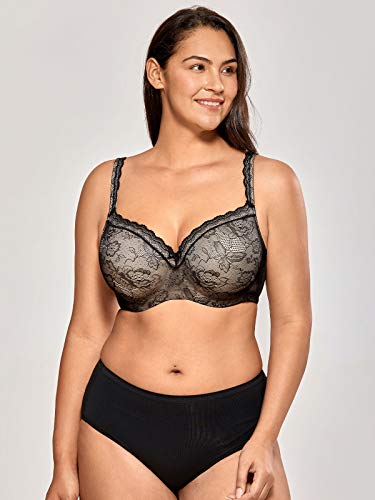 DELIMIRA - Sujetador Balconet de Encaje con Aros y Relleno Copa Completa Preformado Negro 115C