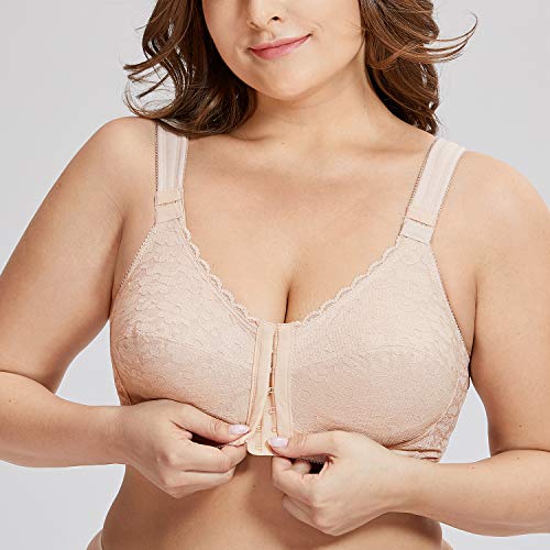 DELIMIRA - Sujetador Cierre Delantero Corrector de Postura con Soporte de Espalda en X Beige 125G