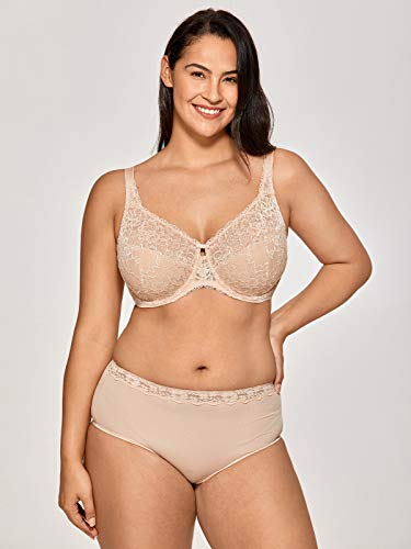 DELIMIRA - Sujetador con Aros de Copas Completas con Toques de Encaje para Mujer Beige 105F