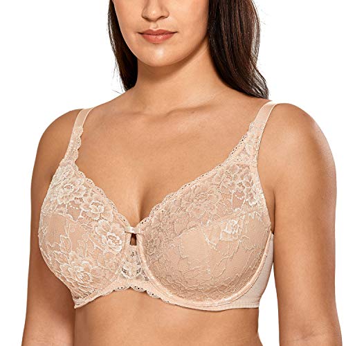 DELIMIRA - Sujetador con Aros de Copas Completas con Toques de Encaje para Mujer Beige 105F