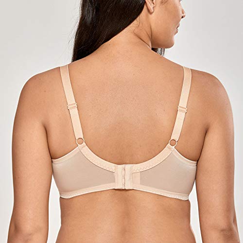 DELIMIRA - Sujetador con Aros de Copas Completas con Toques de Encaje para Mujer Beige 105F